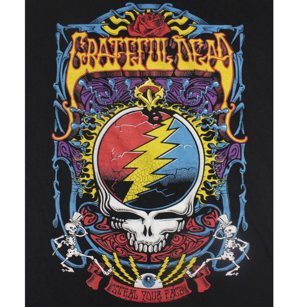 Grateful Dead Liquid Blue XL Steal Your Face Trippy Skull Roses Graphic T Shirt
